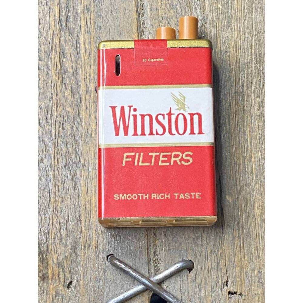 Vintage Winston Cigarette Pack Lighter - Push Button Advertising Collectible